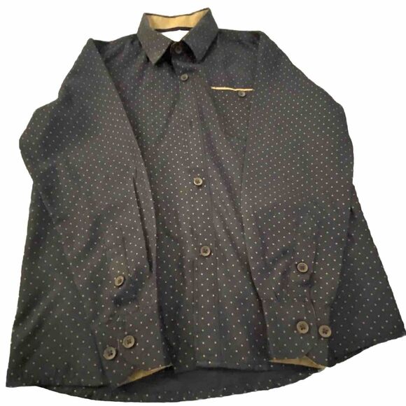 CraftFlow Button Up boys dress Long Sleeve Black Dots front Pockets Cotton size7 - Picture 3 of 14